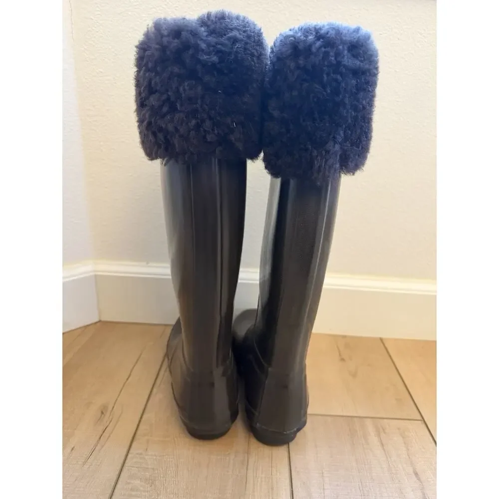 Hunter Original Tall Rain Boots Brown Teddy Outside Womens 5 / Mens 4